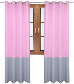 Zasłona duo jasno różowa z pasem na dole szarym Soma
