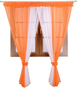 Firana duo z woalu Sevilla z ozdobną falbaną biało-pomarańczowa