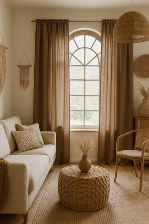 Stylowe zasłony z naturalnego lnu elegancka lniana zasłona len ciemny beż 4