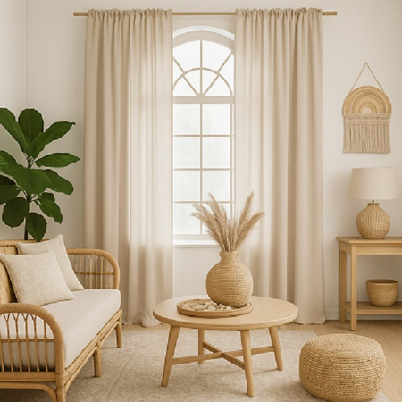 Stylowe zasłony z naturalnego lnu elegancka lniana zasłona len chłoddny beż 8