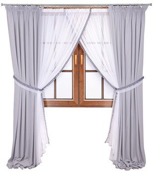 Komplet firana ozdobiona pomponami i zasłony matowe Lilo 7