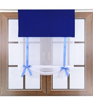 Uroczy panel ekran z woalu Vigo z kokardkami kobaltowy