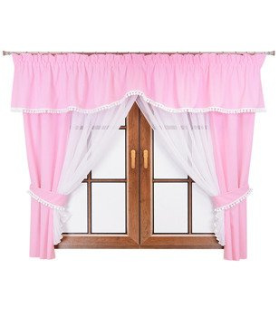 Komplet zasłon i firana z lambrekinem ozdobiony pomponami Lilo X wzór 2