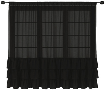 Śliczna firana czarna z woalu Carmen II wykończona uroczymi falbanami