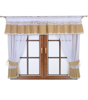 Komplet 2 firany z podwiązką i lambrekinem Lamia ciemny beżowy