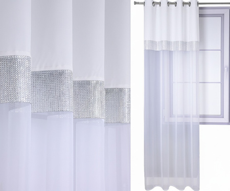 Elegancka firana duo mat z woalu ozdobiona cyrkoniami Norna Sale S51