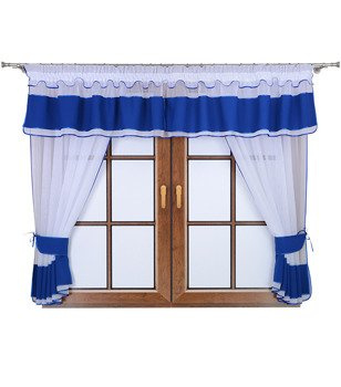 Komplet 2 firany z podwiązką i lambrekinem Lamia szafirowy