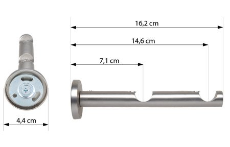 Metalowy podwójny wspornik NEO do karnisza o średnicy fi 19 +19 mm - SATYNA NIKIEL (chrom mat)
