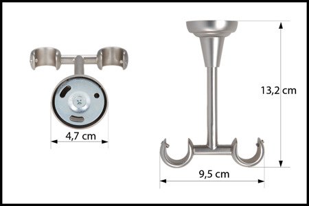 Metalowy podwójny wspornik sufitowy do karnisza o średnicy fi 19 +19 mm - Stal Szlifowana (inox)